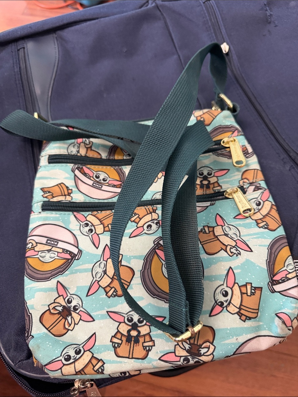 Loungefly Grogu Pattern Crossbody Bag in Mint, Pink and Teal - Picture 3 of 3